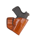 Light Brown Leather Slim IWB Holster front view showing molded leather body and slim profile