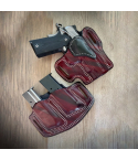 Mahogany leather OWB holster and magazine carrier combo handcrafted from vegetable tanned cowhide