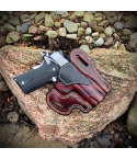 Mahogany leather OWB concealment holster handcrafted from vegetable tanned cowhide