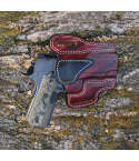 Mahogany leather OWB holster handcrafted from vegetable tanned cowhide with reinforced stitching