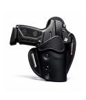 Matte Black LockLeather OWB Holster front view showing locking retention strap area and belt slots