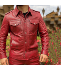 Men’s Red Distressed Biker Leather Shirt