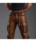 Men’s Red Leather Biker Pants