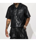 Men’s Black Faux Leather Pocket Shirt