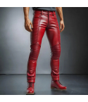Men’s Red Cowhide Leather Pants