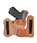 Natural Leather Adjustable IWB Holster With Dual Clips front view showing wide platform and molded holster body