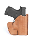 Natural Leather Front Pocket Holster front view showing pocket hook edge and molded profile
