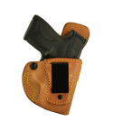 Natural Leather IWB Down Under Holster – front view – rough side out finish with clip