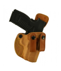 Natural Leather IWB Holster With Dual Mag Carrier – front view – integrated double magazine pouch