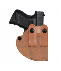Natural Leather IWB Holster With Dual Snap Straps – front view showing dual belt straps, tension screw, and rough side out leather
