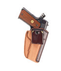Natural Leather IWB Holster With Snap Loop front view showing molded leather body and formed sight channel