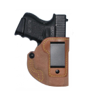 Natural Leather Low Ride IWB Holster – clip side view showing steel reverse J clip and tension screw