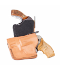 Natural Leather Pocket Holster With Stealth Hook front view showing molded pocket profile and smooth natural leather