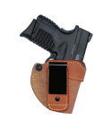 Natural Leather Tuckable IWB Holster With Combat Grip – clip side view showing reverse J steel clip and adjustable retention screw
