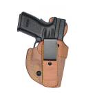 Natural Leather Tuckable IWB Holster With Forward Cant – front view showing rough side out leather, tension screw, and slide guard