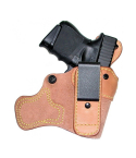 Natural Leather Tuckable IWB Holster With Stabilizer Wing – clip side view showing reverse J belt clip and reinforced mouth