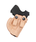 Natural Tan Leather IWB Holster With Dual Straps showing snap belt attachment system