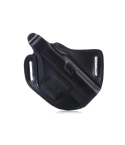 Handcrafted Cross-Draw Black Leather Gun Holster - Custom Molded OWB Holster for Perfect Fit and Security with Reinforced Steel Thumb Break