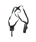 Black Real Leather Vertical Shoulder Holster with Double Magazine Pouch
