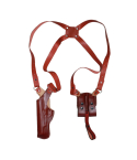 Brown Real Leather Vertical Shoulder Holster with Double Magazine Pouch