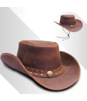 Vintage Tan Real Leather Cowboy Hat – Handmade Western Style