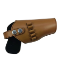 Leather Belt Holster with Snap Retention and Cartridge Loops – brown leather holster – front angle view