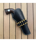 Western Leather Revolver Holster with Cartridge Loops – black holster with revolver – front product view