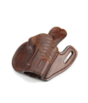 Russet Leather OWB Holster With Python Trim – angled view – burnished edges and forward cant design