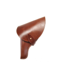 Leather revolver holster with closed flap in brown finish