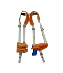 Handmade Tan Leather Vertical Shoulder Holster – Double Mag Pouch (Webbing Harness)
