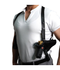Black leather Miami Vice style shoulder holster with double magazine pouch for 1911