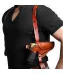 Brown leather Miami Vice style shoulder holster with double magazine pouch for 1911