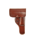 Spanish service pattern leather belt holster front view with full flap closure