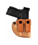 Tan Leather IWB Holster With Dual Snap Straps front view showing molded fit and dual snap belt straps