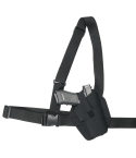 Black universal chest holster harness, product-only view on white background