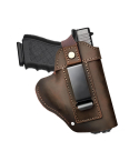 Coffee Brown Universal Leather IWB Holster – rear metal belt clip – ambidextrous design