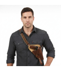 US M3 Victory revolver brown leather shoulder holster worn in vertical chest-carry position with .38 shell loops