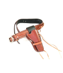 Vintage western leather revolver holster belt with ammo loops shown at an angle