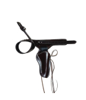 Western revolver belt holster with hammer strap shown from front view