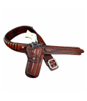 Western Tooled Leather Gun Belt With Single Revolver Holster