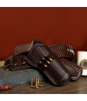 Basket Weave Hand-Carved Leather Gun Belt with Bullet Loops – OWB Cross Draw Western Leather Holster