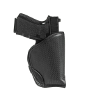 Black gecko grip pocket holster front view with compact low profile shape