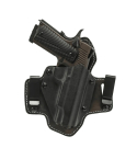 Black hybrid IWB OWB hunting holster front view with leather backer and molded shell