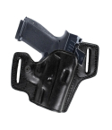 Black Leather Combat Master Holster with molded OWB profile and dual belt slots
