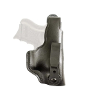 Black Leather Dual Carry IWB Holster with thumb break front view