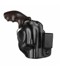 Black Leather IWB Flex Holster black front view with molded body and clip attachment