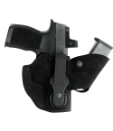 Black Leather IWB Holster With Mag Carrier main view showing holster body clip and spare magazine pocket