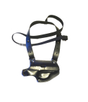 Black leather shoulder holster designed for Walther PPK with shoulder strap and belt attachment