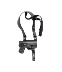 Black leather shoulder holster system with adjustable harness and magazine pouch