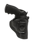 Black soft leather IWB hunting holster front view with clip attachment